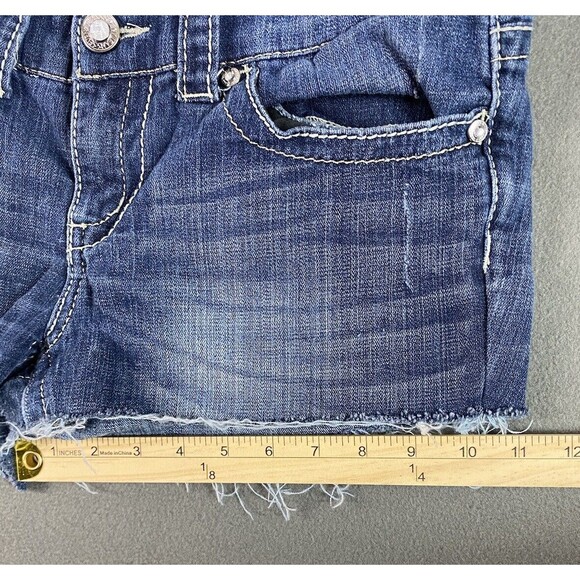 Seven 7 Jean Shorts Womens 30x2 Blue Cut Off Frayed Shortie Booty Med Wash Tag 8 - Picture 7 of 13